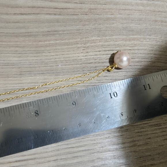 NEW Tory Burch Pink Pearl T Logo Necklace Gold Chain Adjustable NWT Gift - Picture 5 of 5